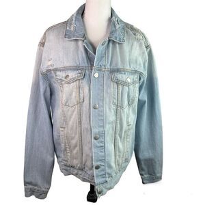 Forever 21 Distressed Acid Wash Light Blue Faded Denim Jean Men’s Jacket  Sz M